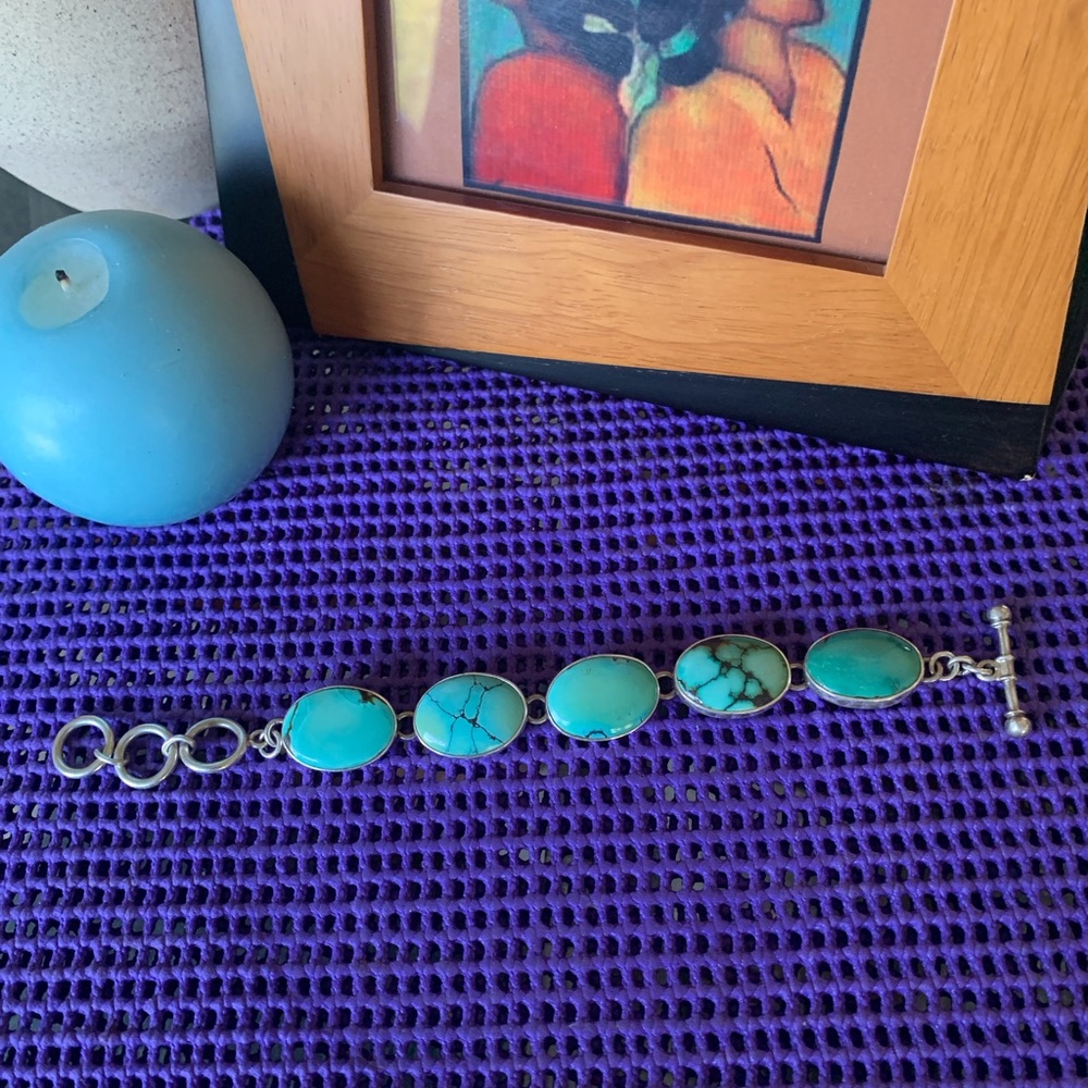 Southwestern sterling silver and real turquoise bracelet